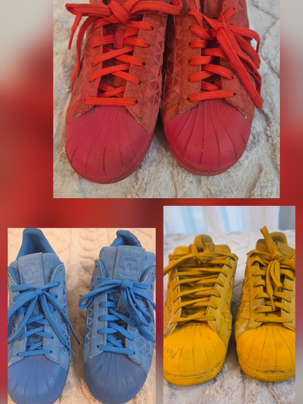 Adidas Mens Vintage Superstar Shell-Toe Sneakers - Red / Blue / Yellow Size 8.5